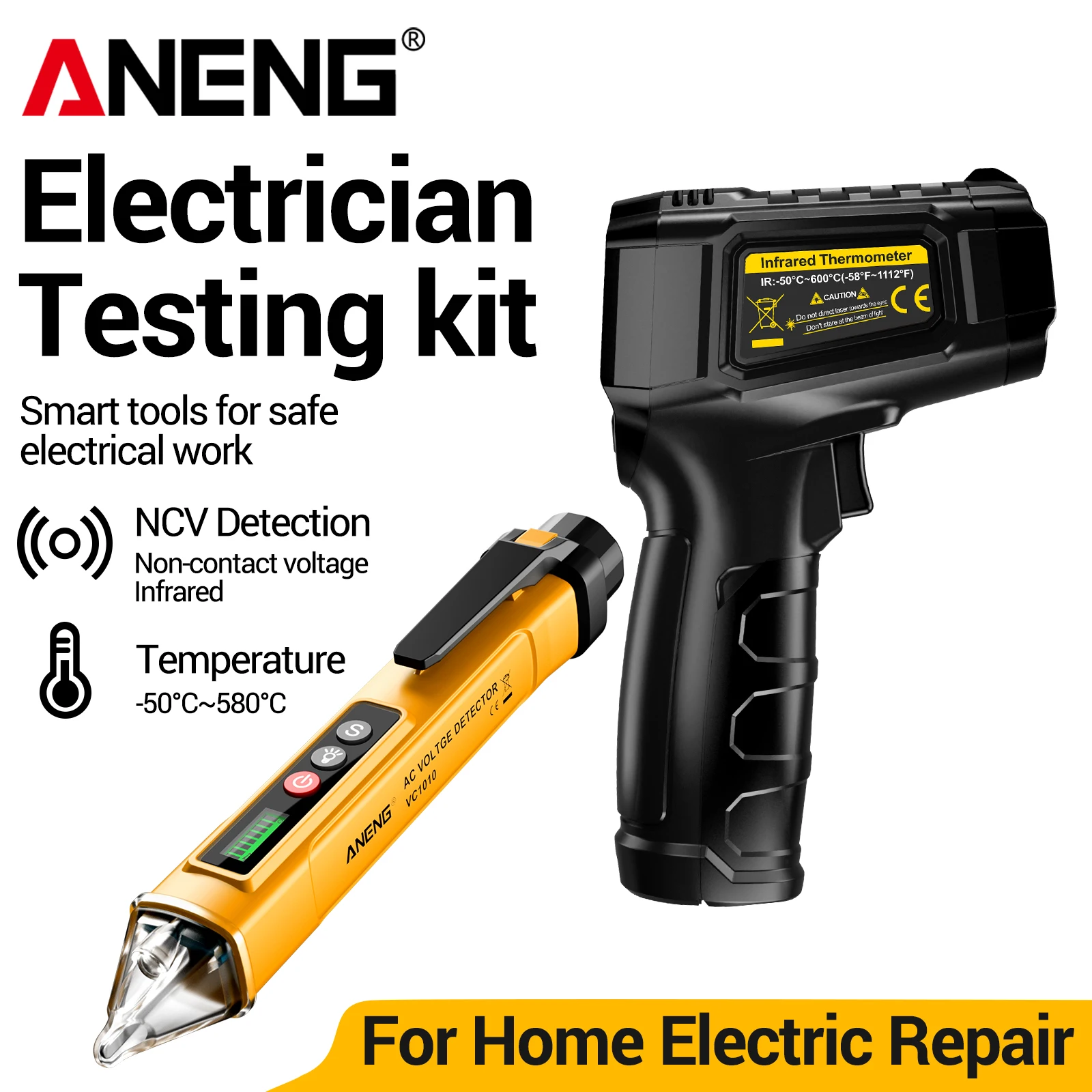 Industrial Laser Pen - ANENG TH202 Laserthermometer mit VC1010 Spannungsprüfstift-50~600